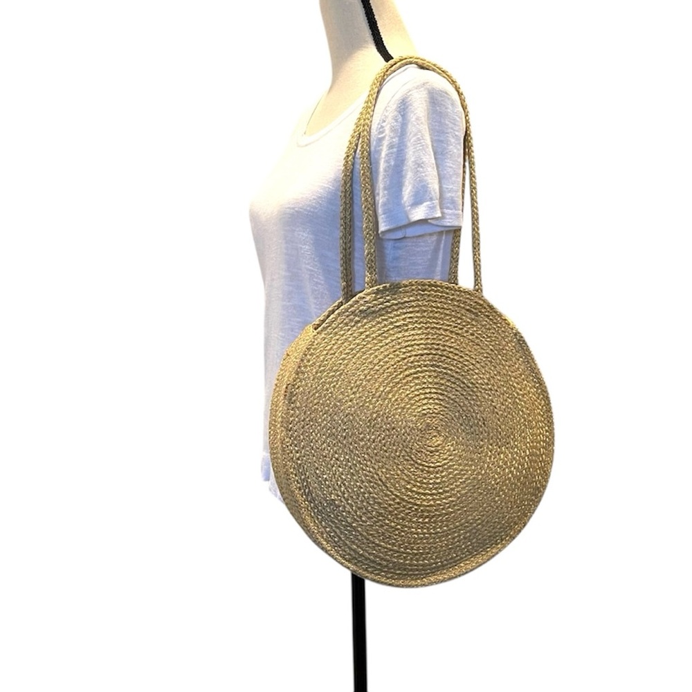 Large Jute Straw Circle Woven Tote Oversized Boho Beach Lagenlook Shoulder Bag
